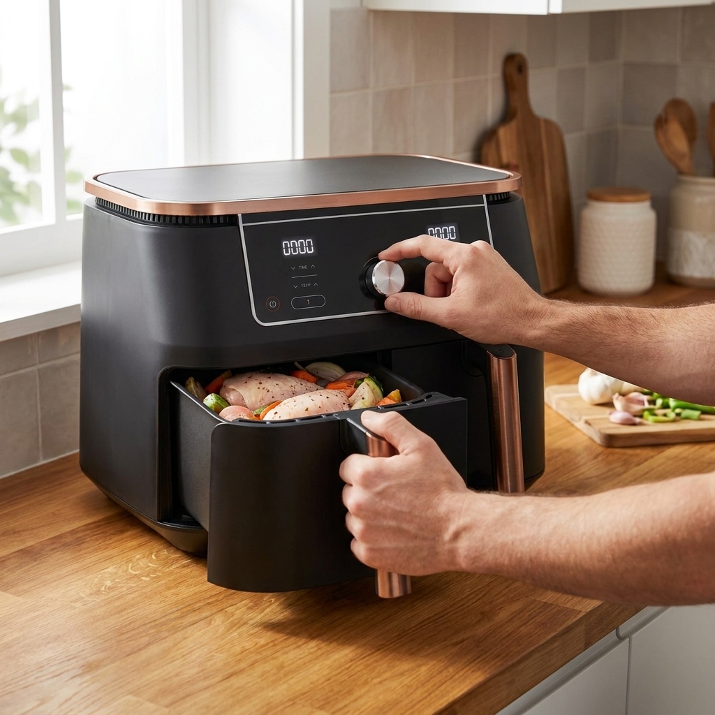 Twin Drawer Air Fryer 9.5L for Batch Cooking & Meal Prep